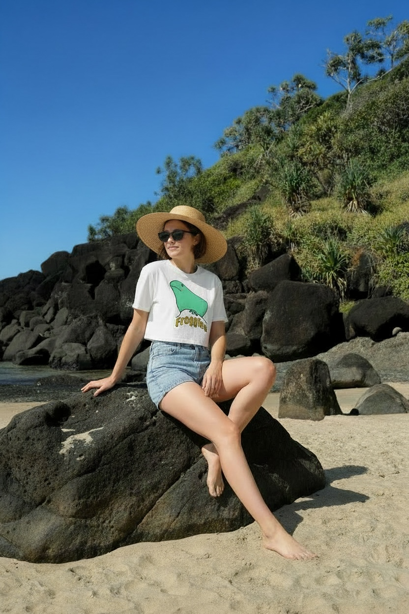 Womens- Froggies Beach -Cropped Tee